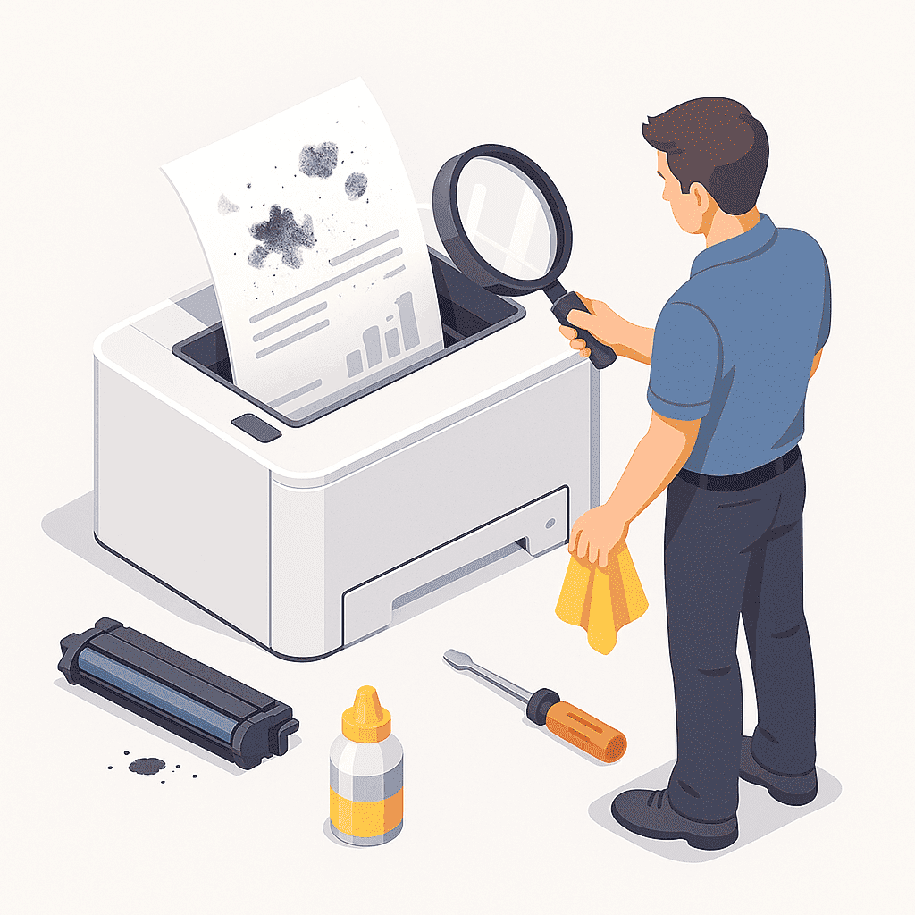 technician performing a poor print quality fix on an office printer