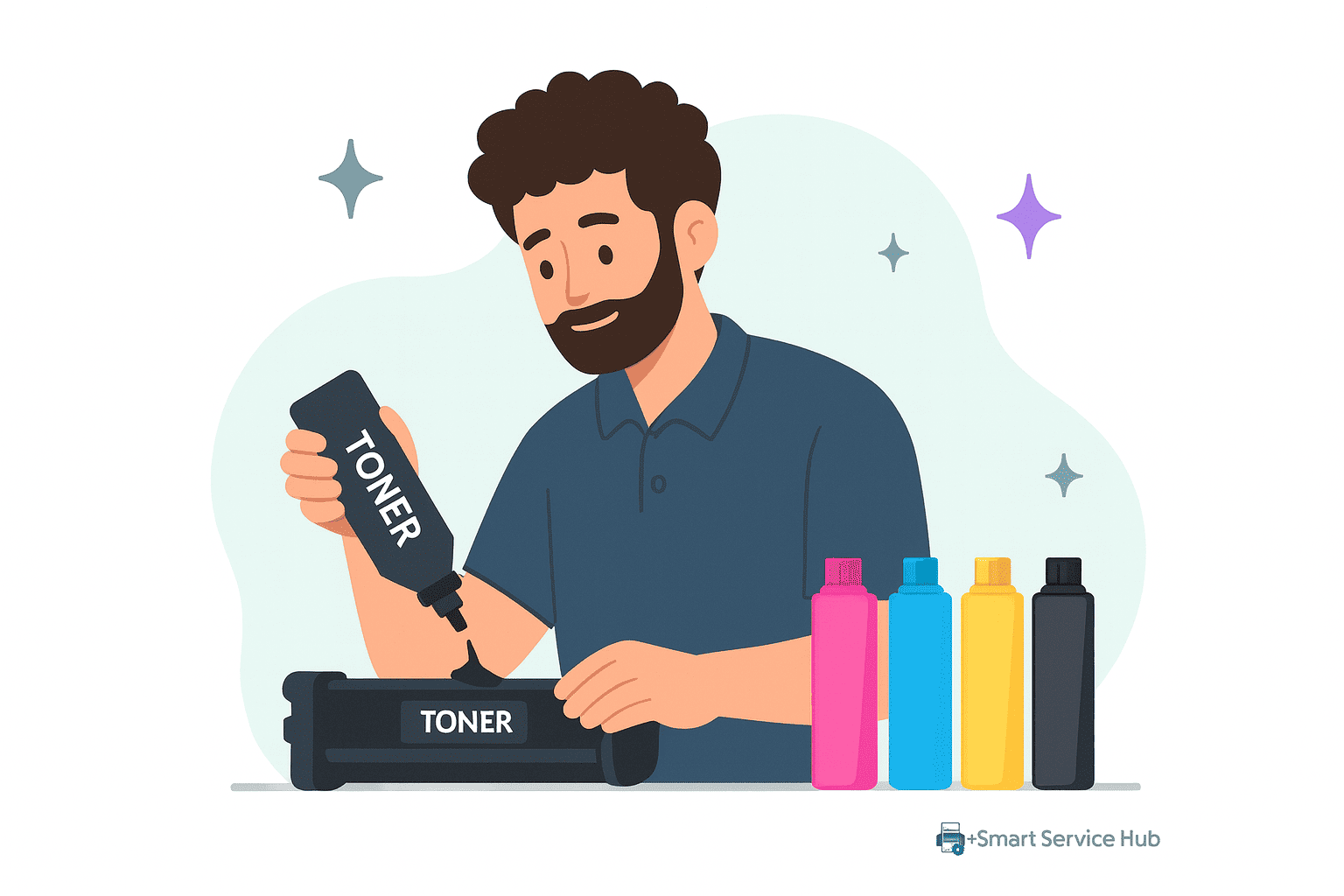Office worker replacing toner cartridge — toner supply Ottawa service by Smart Service Hub.